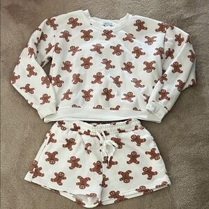 Gingerbread Print Pajama Set - Cream Top XL Bottom Large. #B -17